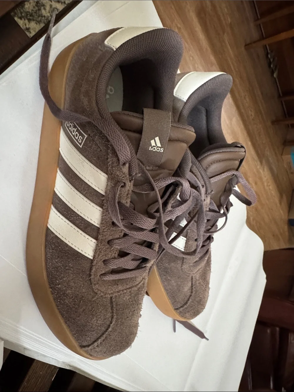 adidas Brown Suede Sneakers with White Stripes
